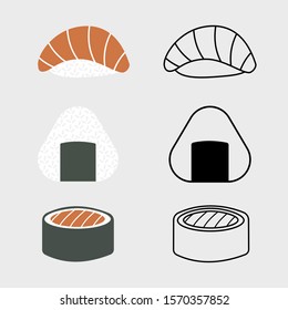 sushi vector set outline and color