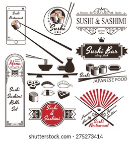 Sushi vintage design elements
