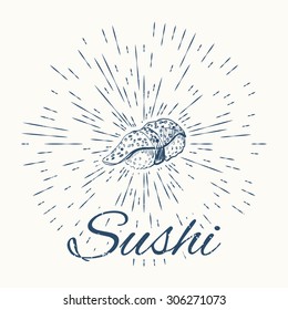 Sushi and vintage sun burst frame, excellent vector illustration, EPS 10
