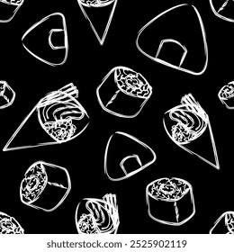 Sushi papel de parede padrão preto e branco logotipo