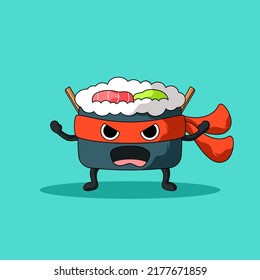 sushi warrior stick vector illustration design. fit to food character, mascot character, doodle design