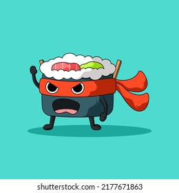 diseño de ilustración vectorial de palo de guerrero sushi. ajuste al carácter de comida, al personaje de mascota, al diseño de doodle