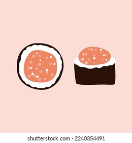 sushi wrapped in nori sheets. hand drawn vector illustration in flat style