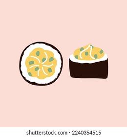 sushi wrapped in nori sheets. hand drawn vector illustration in flat style