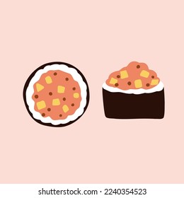 sushi wrapped in nori sheets. hand drawn vector illustration in flat style