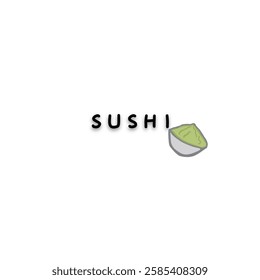 sushi writing background. sushi with green wasabi hand drawn.Cartoon character. Japanese food.Vector.Illustration.