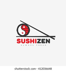 Sushi zen logo template design with chopstick. Vector illustration.