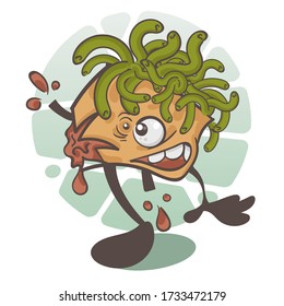 Sushi zombie. A fun cartoon character. Vector illustration isolated on white background