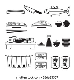 Sushi,Japanese food,  The text  ?? that appears in an image mean "sushi" in japanese language, The text  ??? and ??? that appears in an image mean "open" and "closed" in japanese language. 