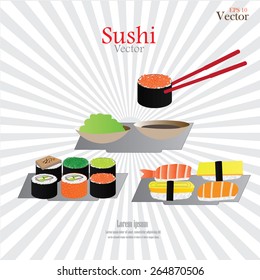 sushi.sushi isolated on brown background.vector illustration     