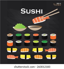sushi.sushi isolated on chalkboard.vector illustration     