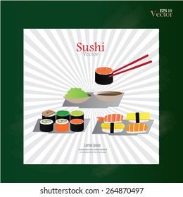 sushi.sushi isolated on chalkboard.vector illustration     