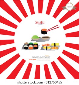 sushi.sushi isolated on sunburst background.vector illustration   
