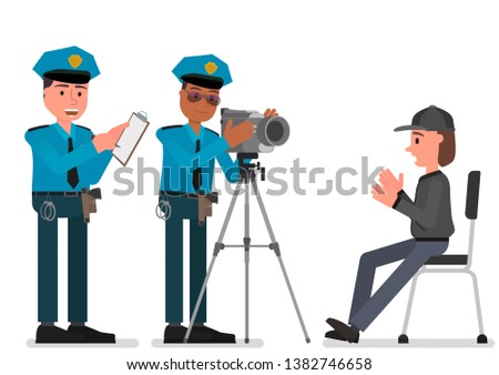 The suspect gives an explanation under the video. Isolated on a white background.