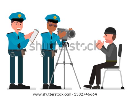 The suspect gives an explanation under the video. Isolated on a white background.