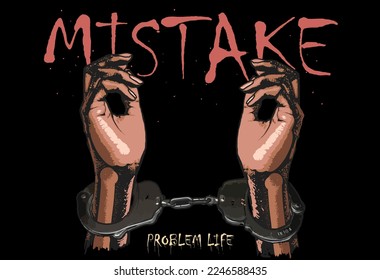 suspect hand in handcuffs vector illustration on black background