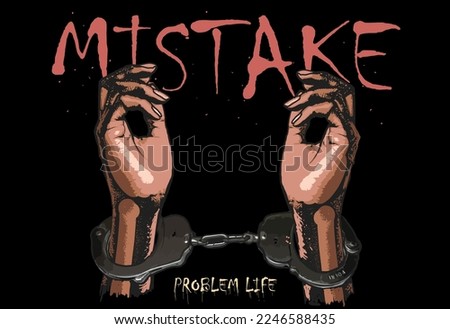 suspect hand in handcuffs vector illustration on black background