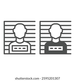 Suspect man with number line and solid icon, law enforcement concept. Vector graphics. Bandit in prison, face photo sign on white background, outline style icon for mobile or web design