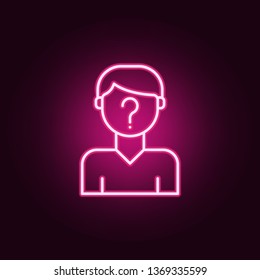 Suspect, man, question mark neon icon. Elements of Law & Justice set. Simple icon for websites, web design, mobile app, info graphics