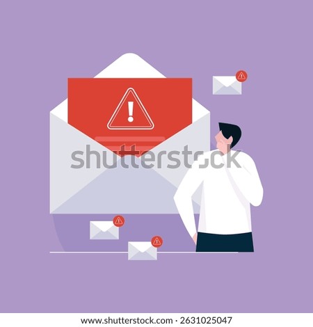 Suspect Spam email pop up warning, Harmful, Junk mail notification, Cyber security with spam virus alert