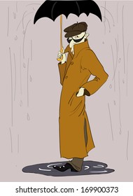 suspect under an umbrella