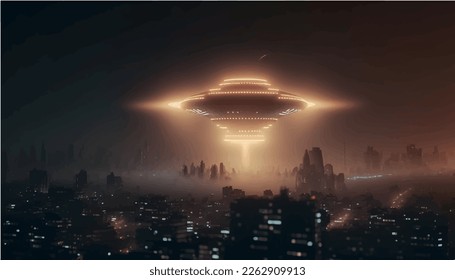 OVNI visto por la ciudad por la noche extraterrestres visitando el planeta