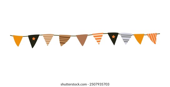  Suspended colorful flags and garlands for parties.  Isolated on white background. Multicolored bright flags for anniversary party and celebration vector. 