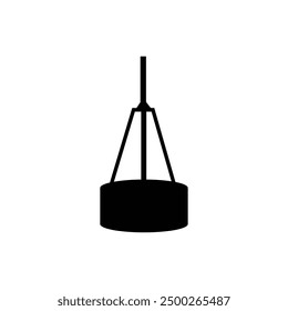 Suspended lamp, black vector icon, on an isolated white background