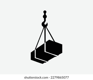 Suspended Load Icon Construction Crane Carrying Hoist Object Vector Black White Silhouette Symbol Sign Graphic Clipart Artwork Illustration Pictogram