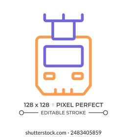 Suspended monorail two color line icon. Suspension railway. Hanging train. Public transportation bicolor outline symbol. Duotone linear pictogram. Isolated illustration. Editable stroke