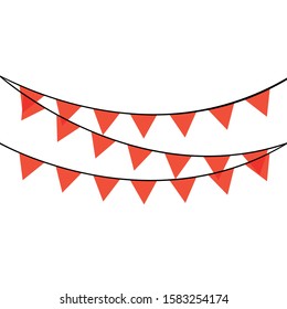 Suspended party carnival red garland. Bright garlands isolated on white background.