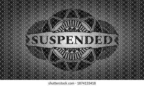 Suspended text inside black abstract realistic emblem. Pattern graceful background. Intense illustration. 