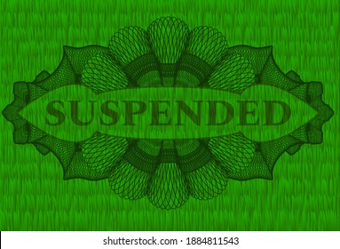 Suspended text inside Guilloche green turf grass realistic emblem. Eco fancy background. Vector illustration. 