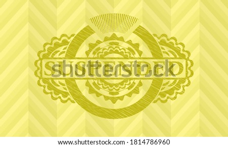 Suspended text inside Yellow stroke realistic emblem. Lemon fancy background. Vector illustration. 