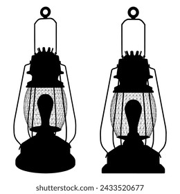 Suspended Vintage Flashlight Lamp Silhouette Vector 02. A Vector Illustration Isolated On White Background.