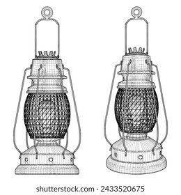 Suspended Vintage Flashlight Lamp Vector 01. A Vector Illustration Isolated On White Background.