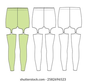 Suspender stockings design technical flat sketch vector mockup template.