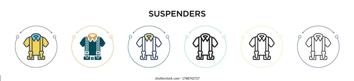 Suspenders icon in filled, thin line, outline and stroke style. Vector illustration of two colored and black suspenders vector icons designs can be used for mobile, ui, web