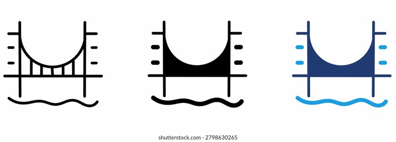 Suspension bridge architecture infrastructure icon collections. Containing overpass, river crossing, highway engineering, transportation and more icons.