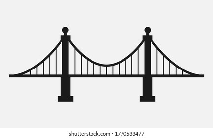 Suspension bridge black and white vector icon.