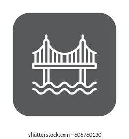Suspension bridge flat line icon, linear vector sign on colorful rounded square button isolated on white. Symbol, logo illustration. Flat design, pixel perfect