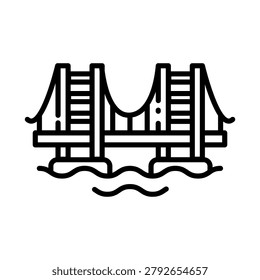 Suspension bridge icon with hand drawn line art style