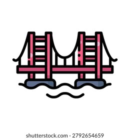 Suspension bridge icon with hand drawn fill cut style vector illustration