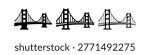 Suspension Bridge Icons Set - Architectural Landmark and Connection Symbols