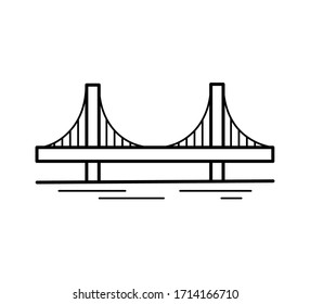 Suspension bridge line icon isolated on white background. Urban architecture. Vector illustration.