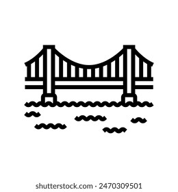 Vector de línea de puente colgante. símbolo de puente colgante. símbolo de contorno aislado ilustración negra