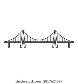 Suspension bridge outline vector illustration crossing river.
