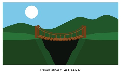 Suspension bridge over a mountain gorge with sun bridge span outdoor activity