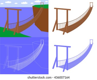 Suspension bridge in perspective view (vector)