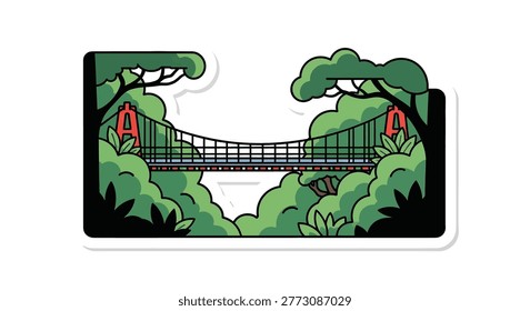 Suspension bridge with red towers